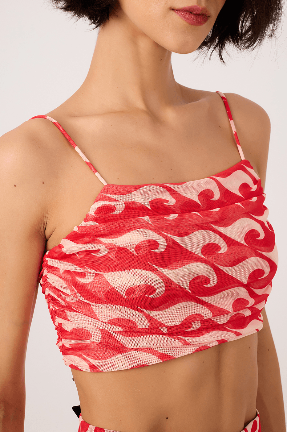 Draped Tulle Drop Print Top
