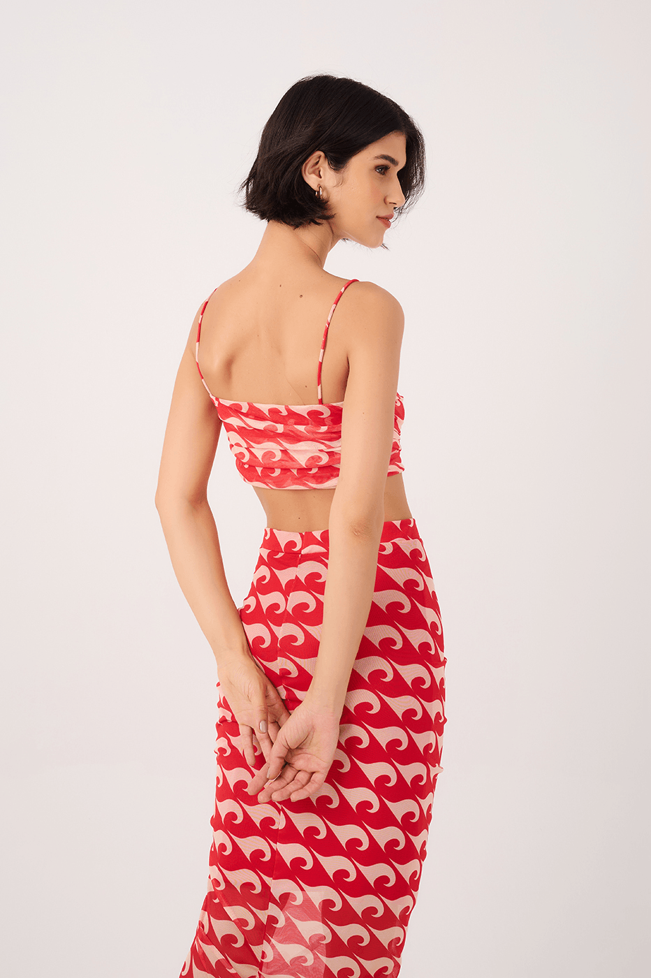 Draped Tulle Drop Print Top