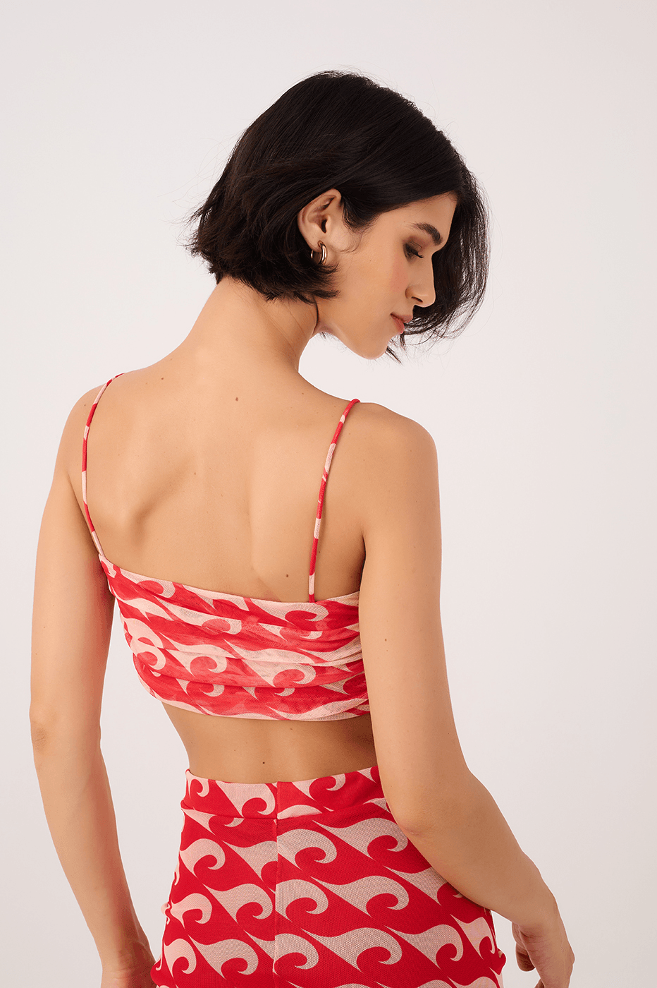 Draped Tulle Drop Print Top