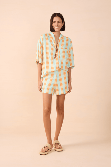 Serena Print Short-Sleeve Linen Shirt