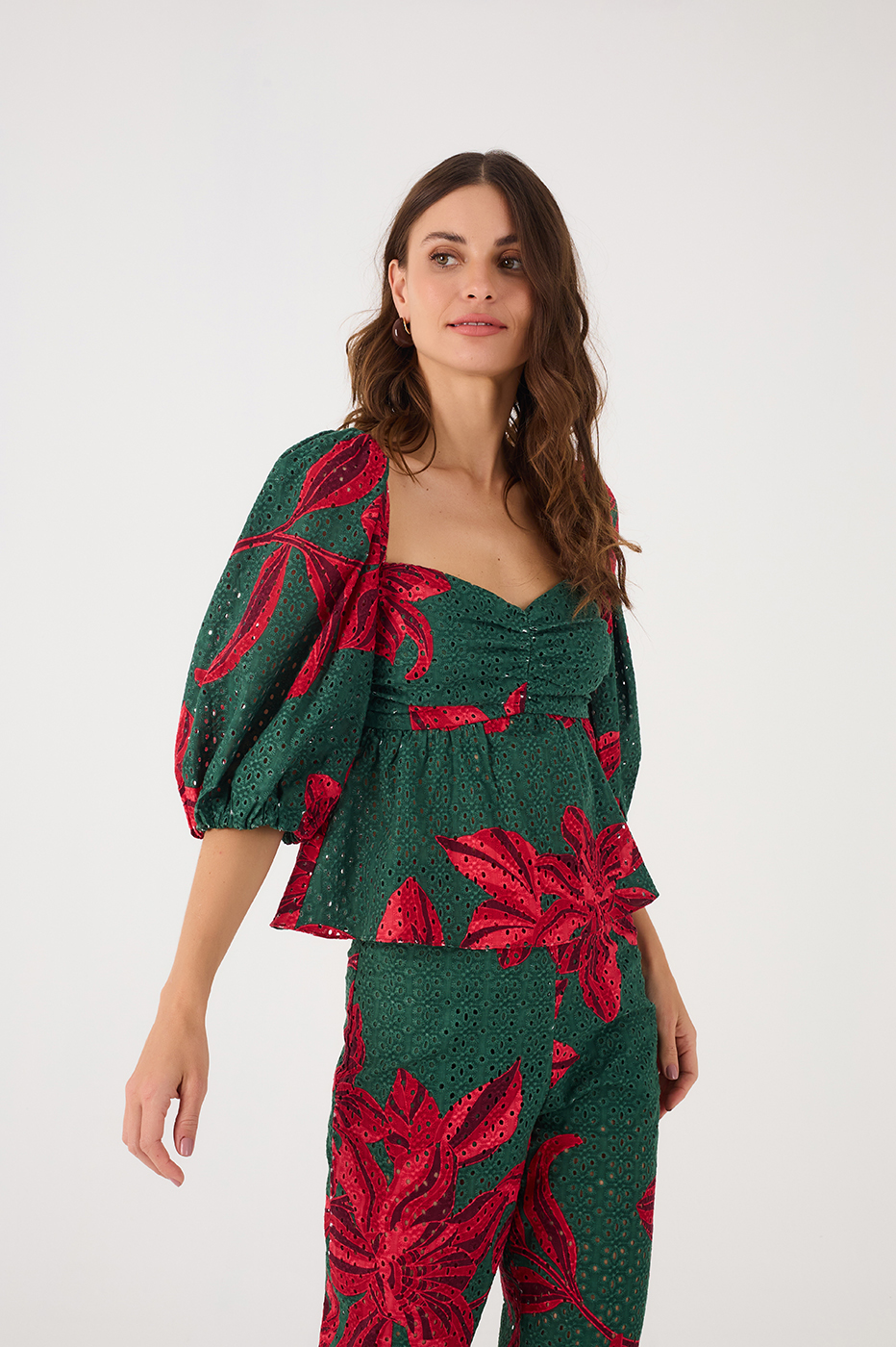 Botanico Print Eyelet Lace Blouse