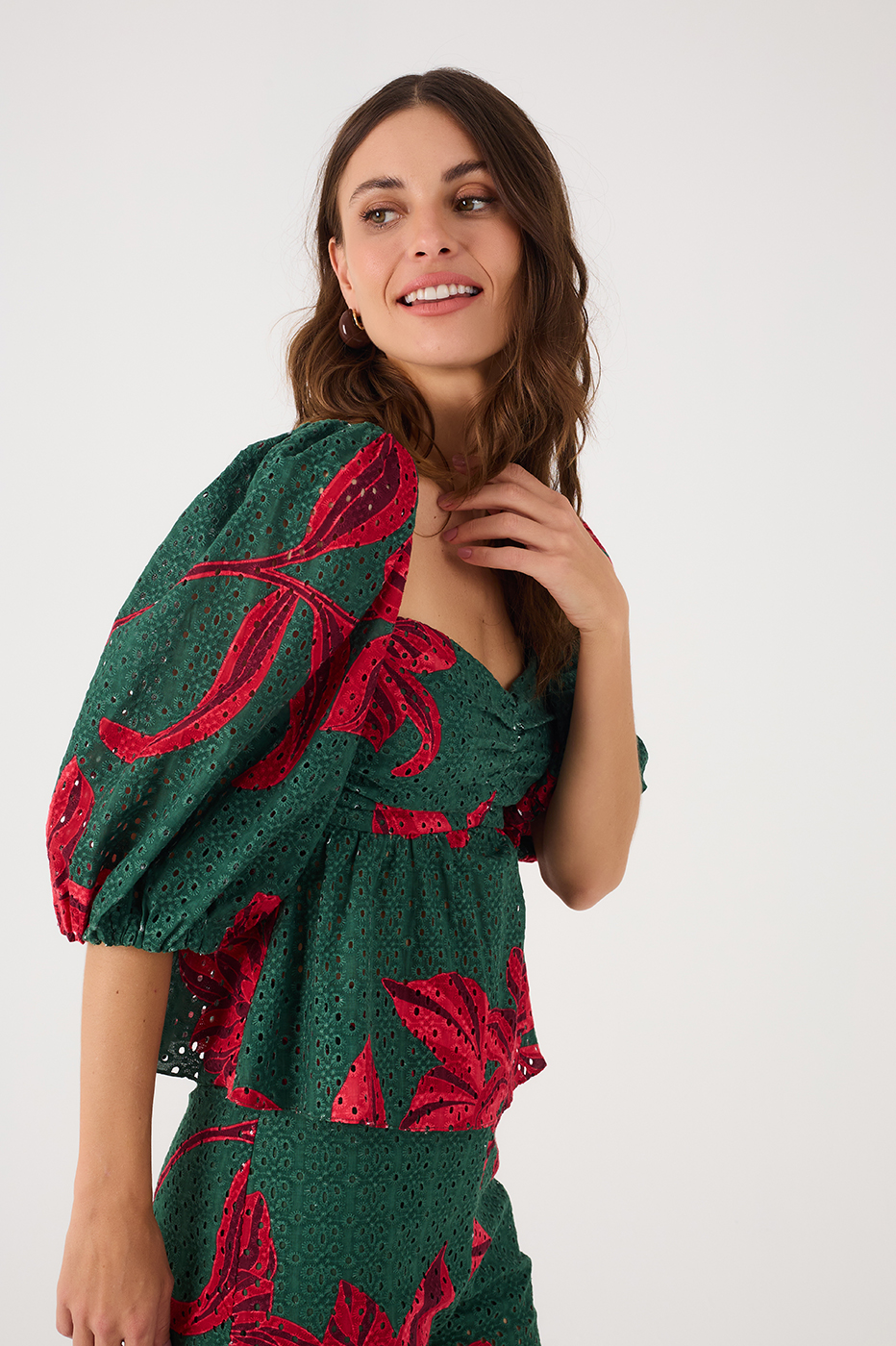 Botanico Print Eyelet Lace Blouse