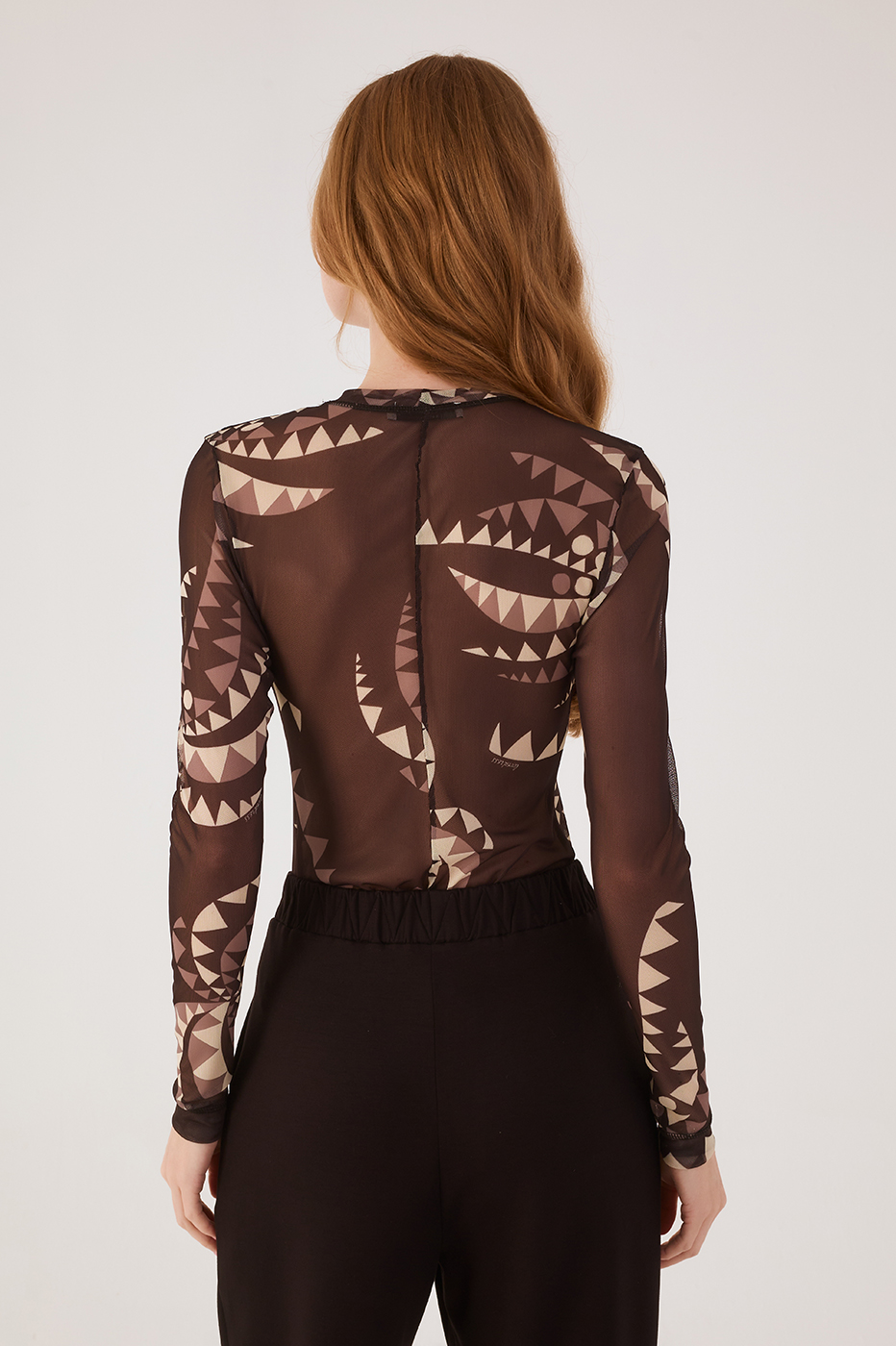 Brown Coqueiral Crew NeckTulle Blouse