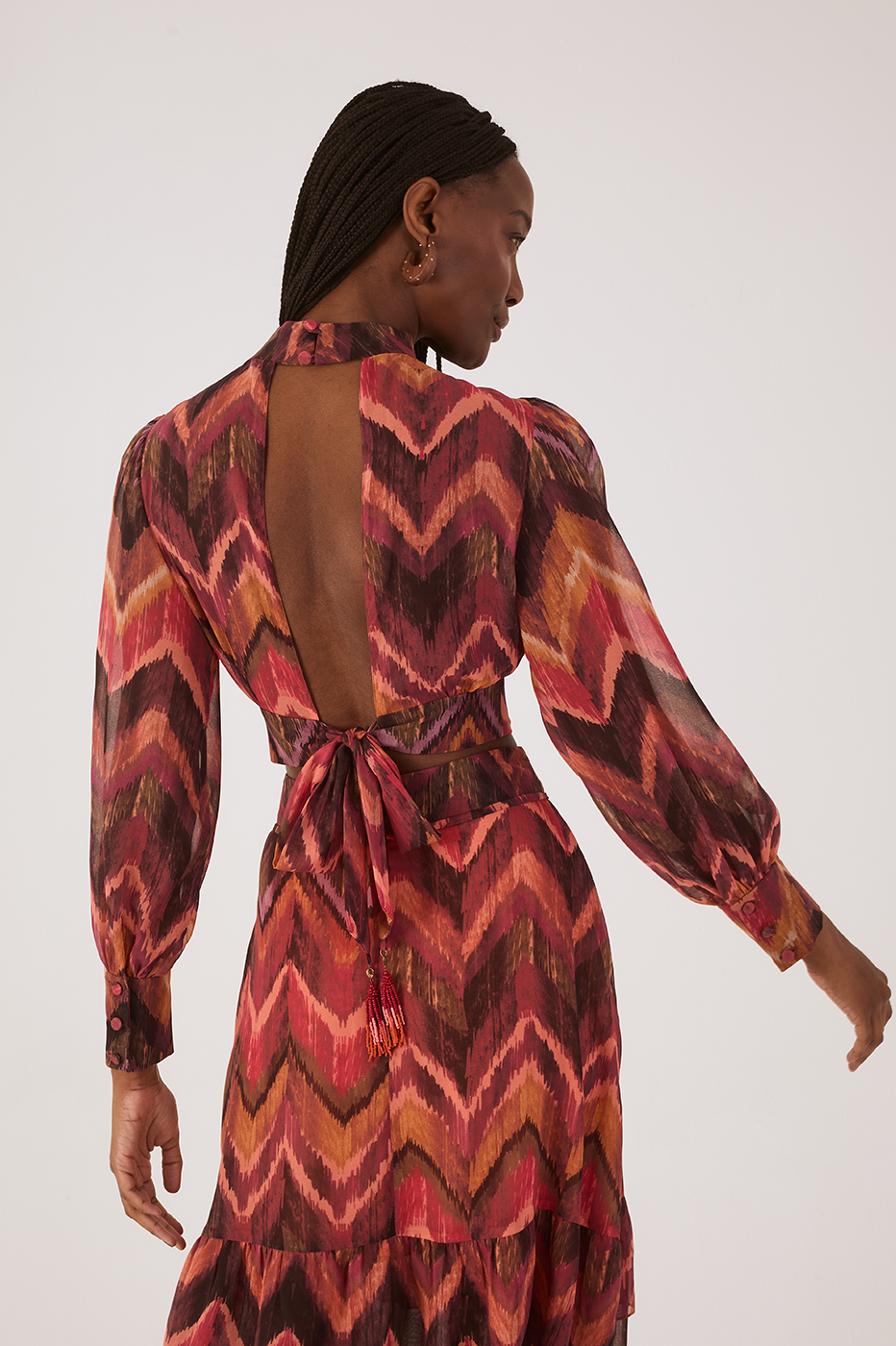 Long Sleeve Ikat Print Blouse