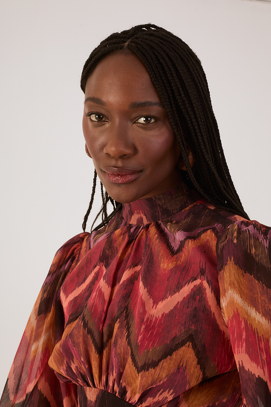 Long Sleeve Ikat Print Blouse