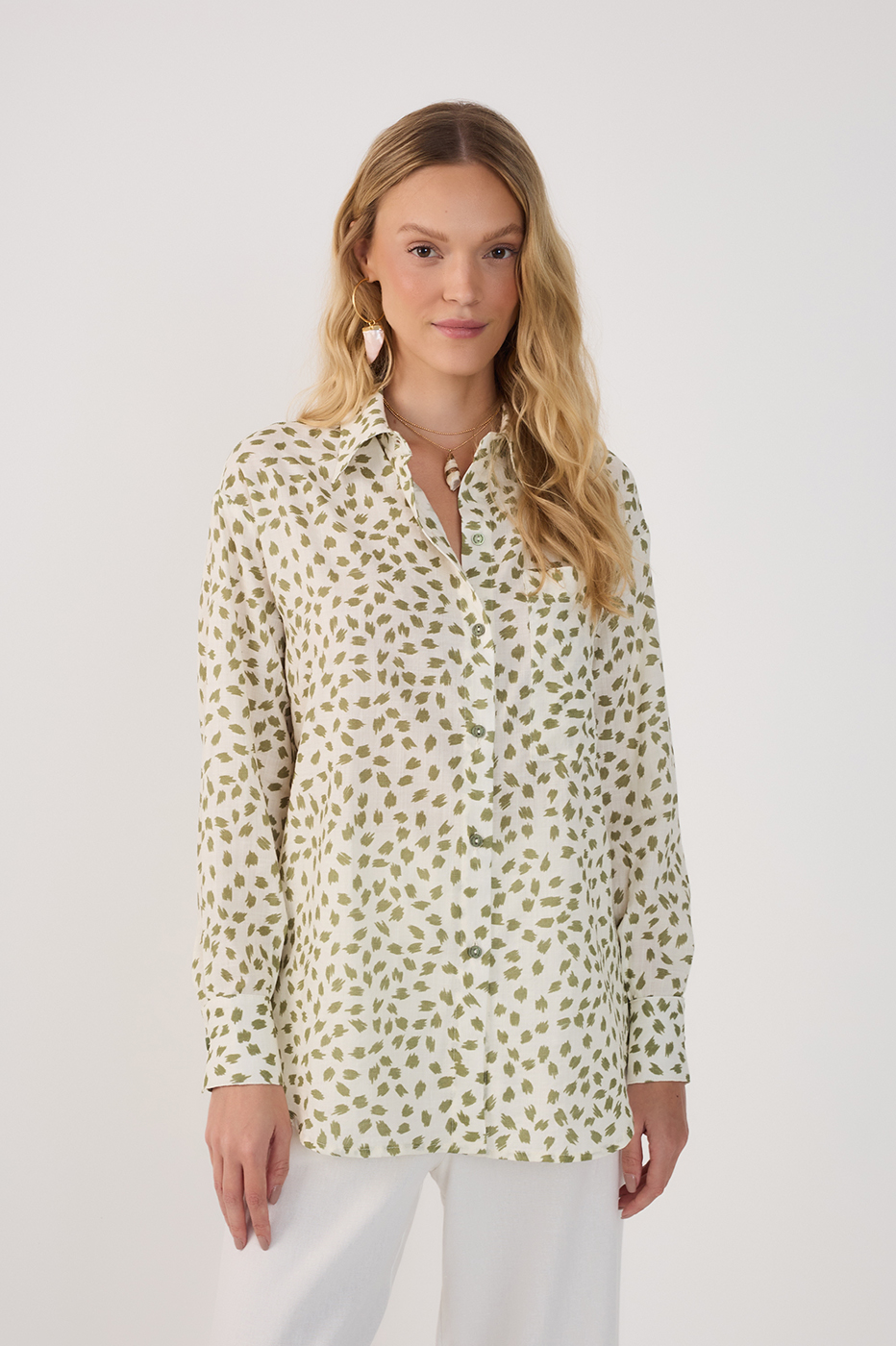 Po¨¢ Folhagem Print Oversized Shirt