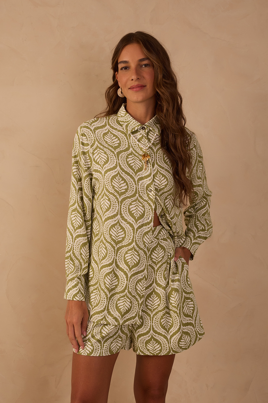 Green Jardim Collared Buttoned Crepe Shirt