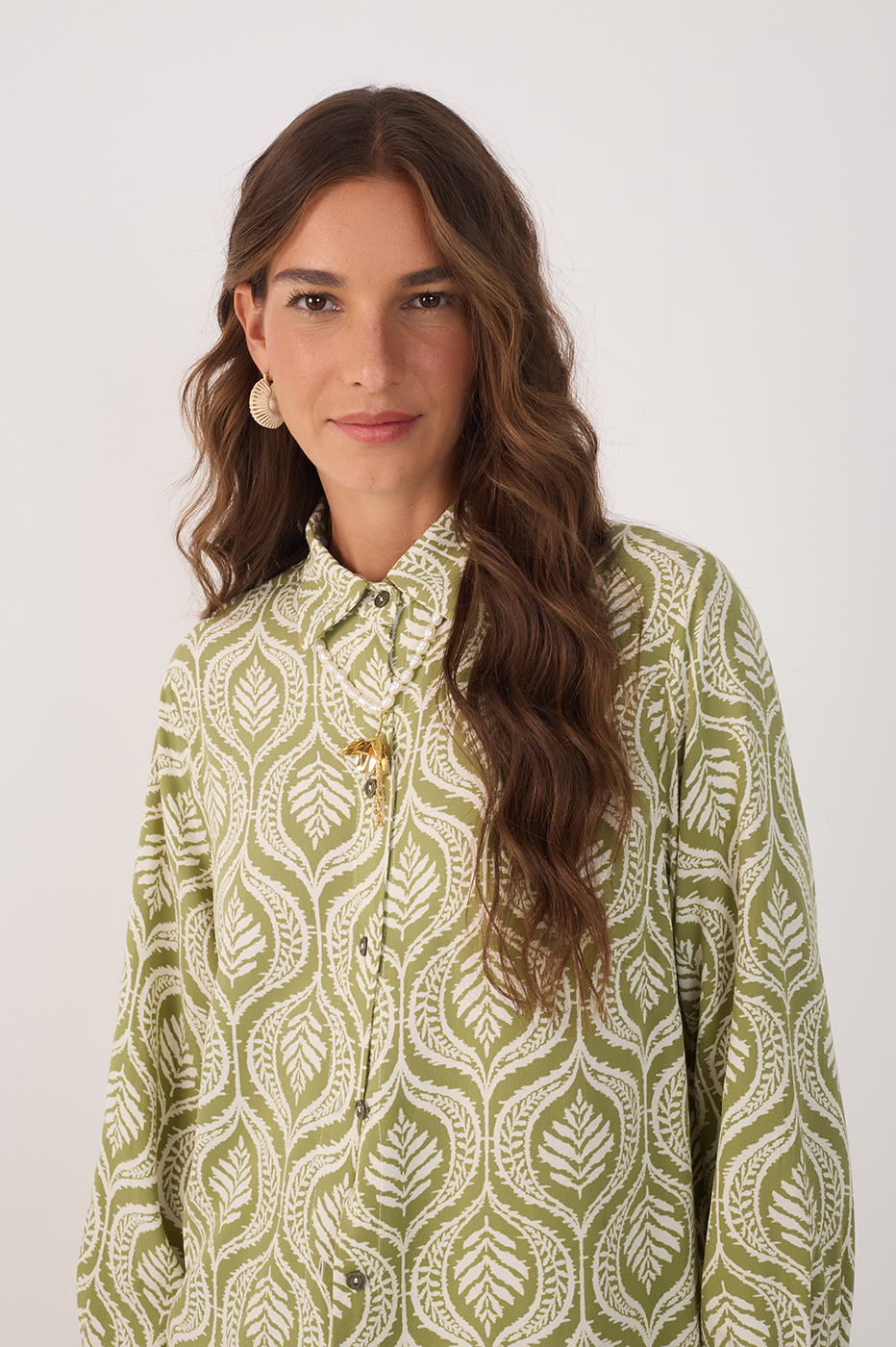 Green Jardim Collared Buttoned Crepe Shirt