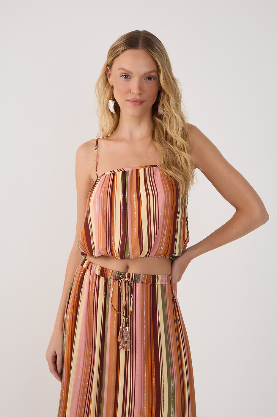 Multicolor Bosque Lurex Square Neck Blouse