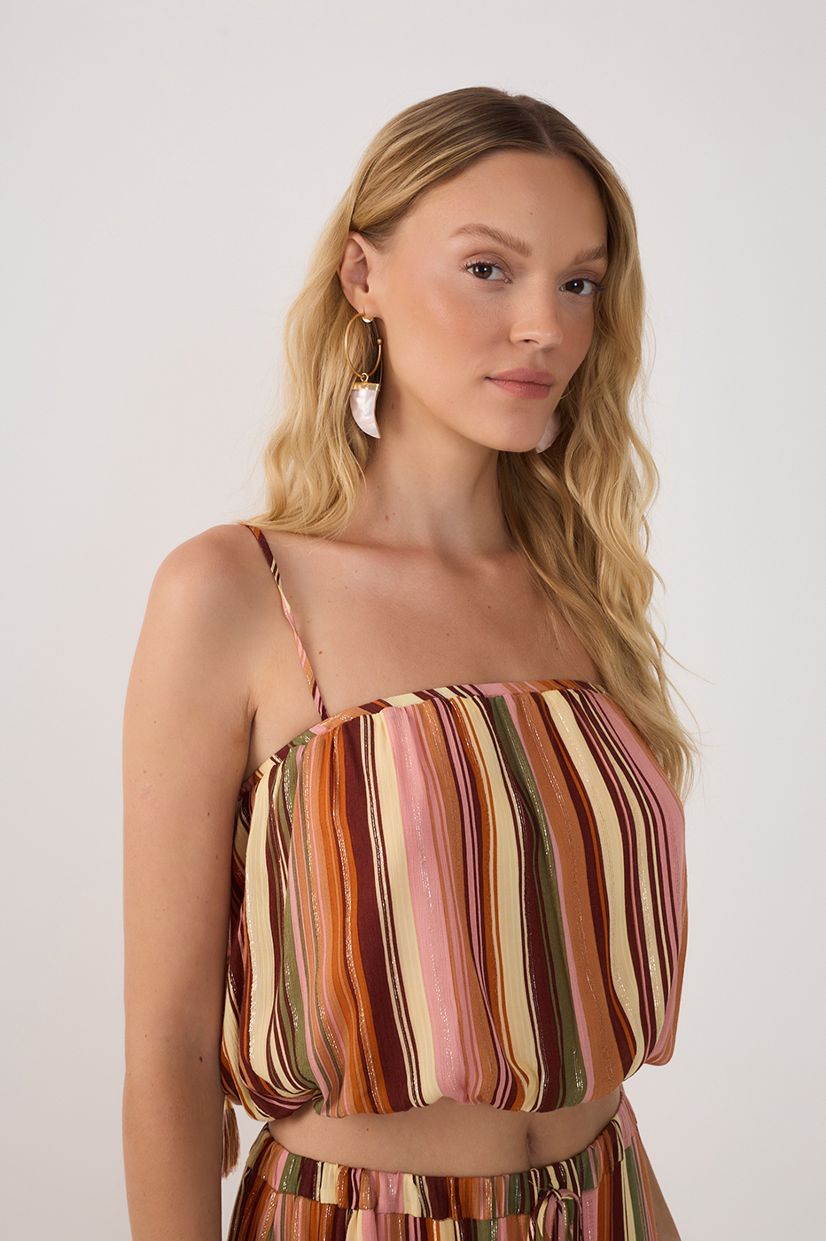 Multicolor Bosque Lurex Square Neck Blouse