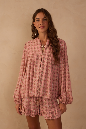 Pink Maresia Lurex Long Sleeve Blouse