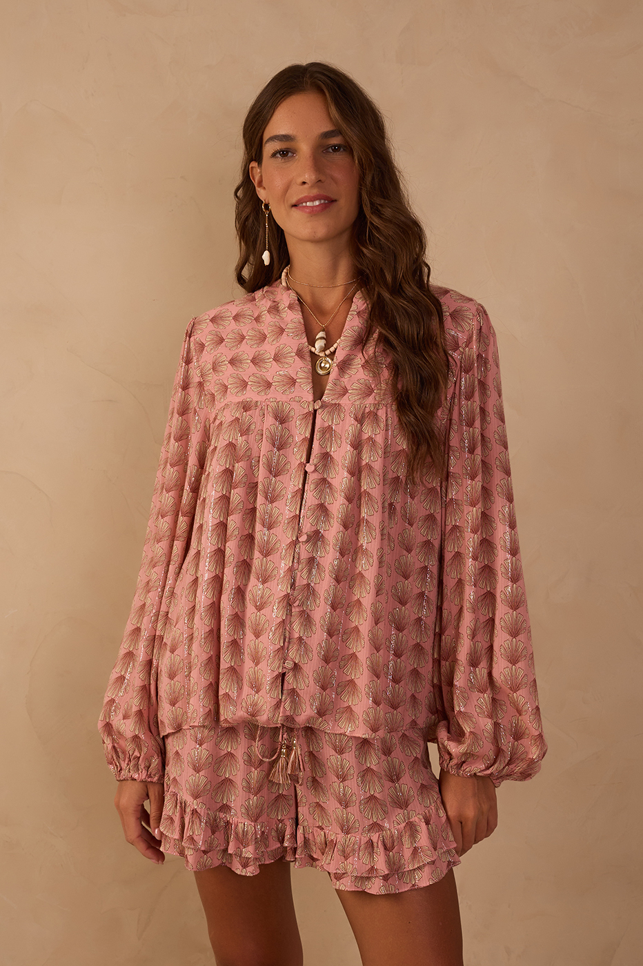 Pink Maresia Lurex Long Sleeve Blouse