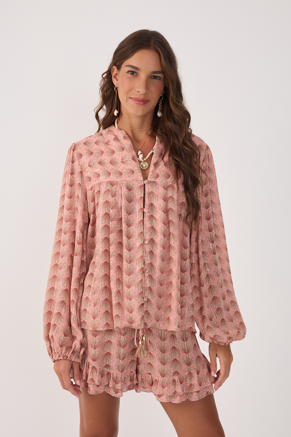 Pink Maresia Lurex Long Sleeve Blouse