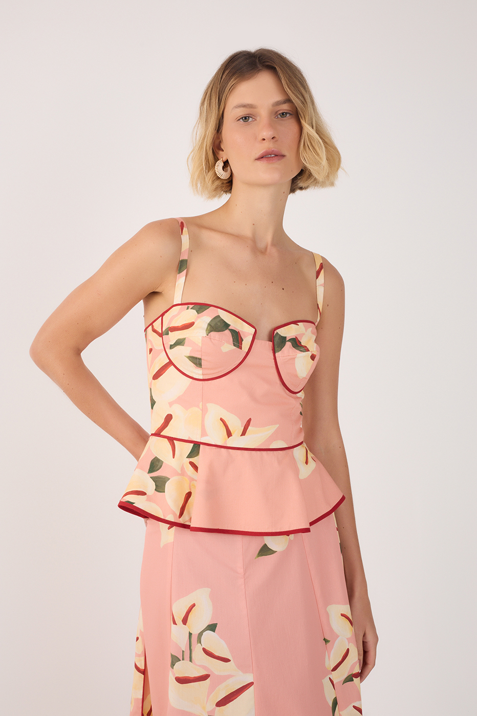 Pink Anturio Sweetheart Neck Peplum Top