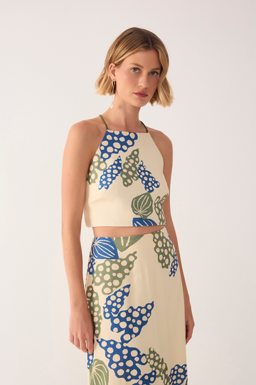 Beige Begonia Halter Neck Linen Crop Top