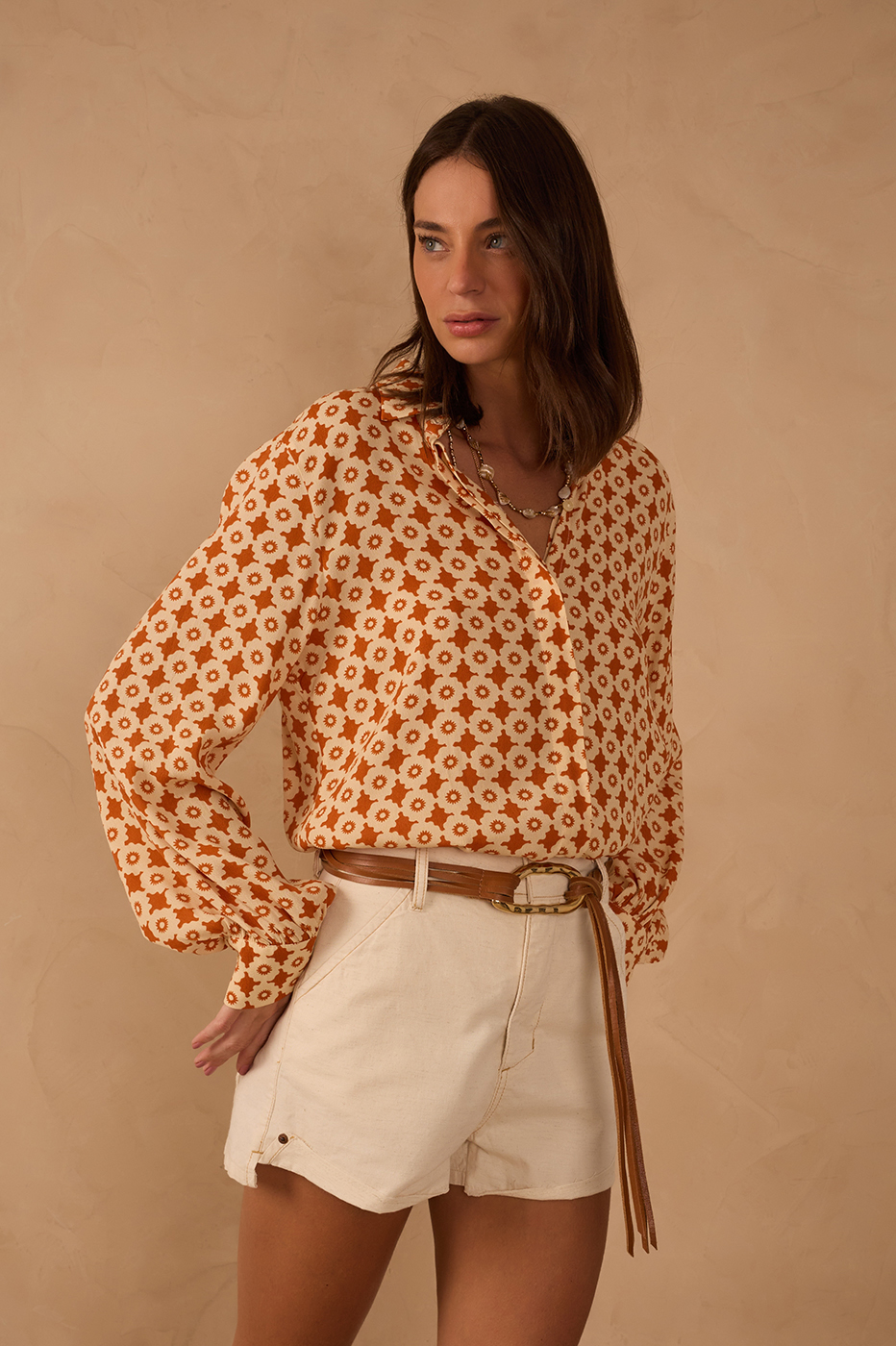 Beige Melissa Buttoned Long Sleeve Shirt
