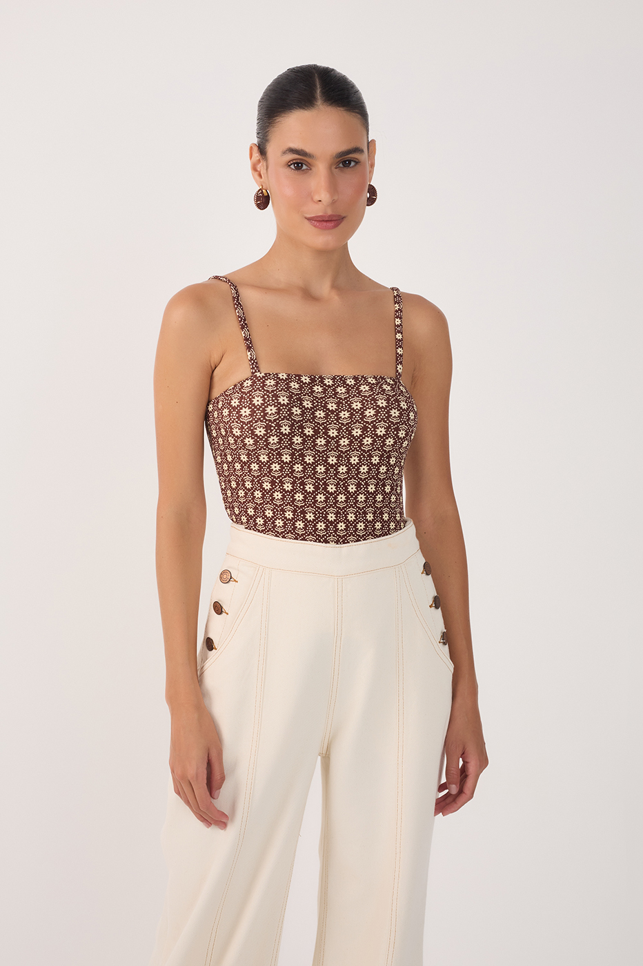 Beige Melissa Square Neck Sleeveless Bodysuit