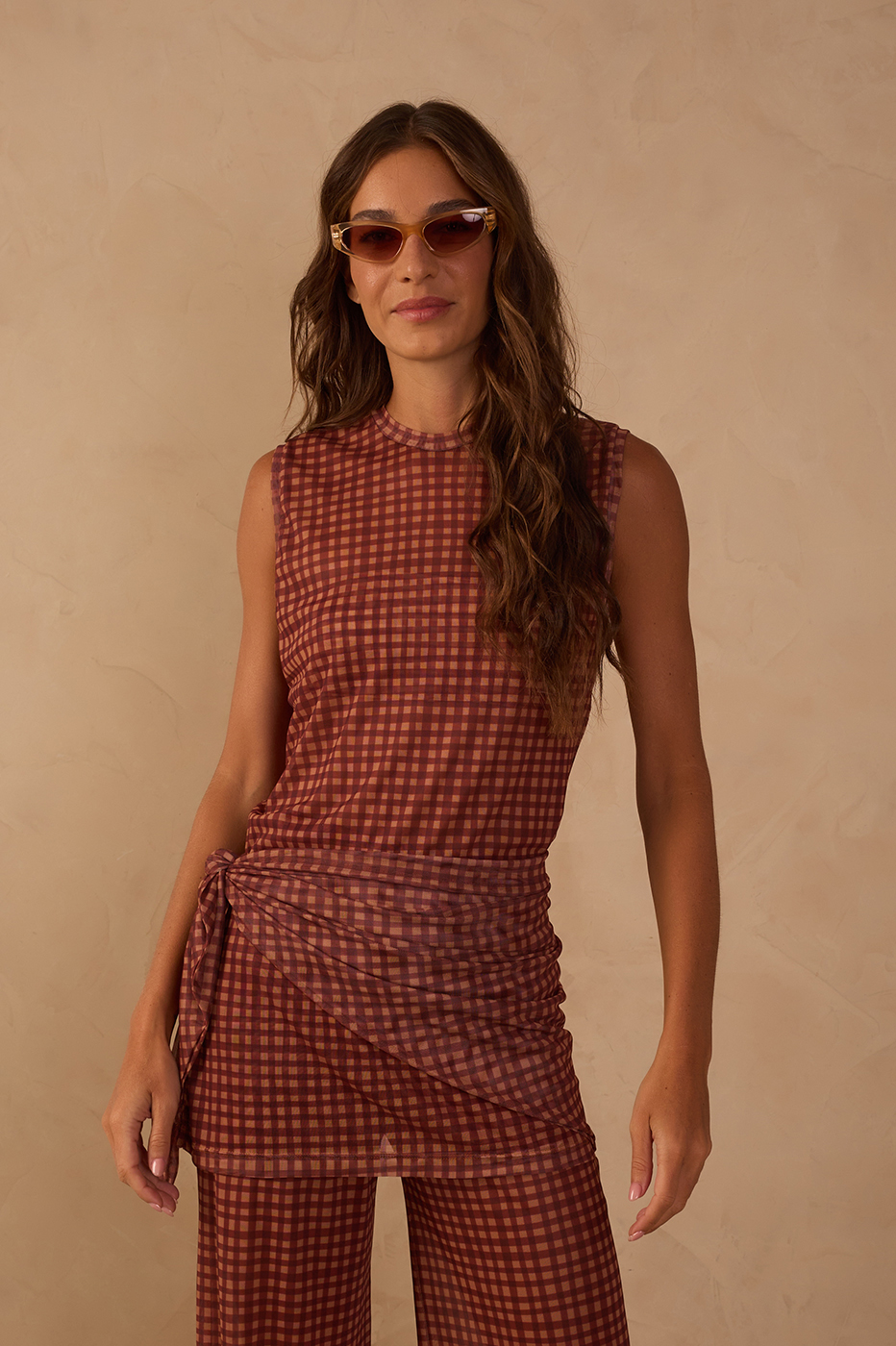 Vichy Print Scarf Tunic