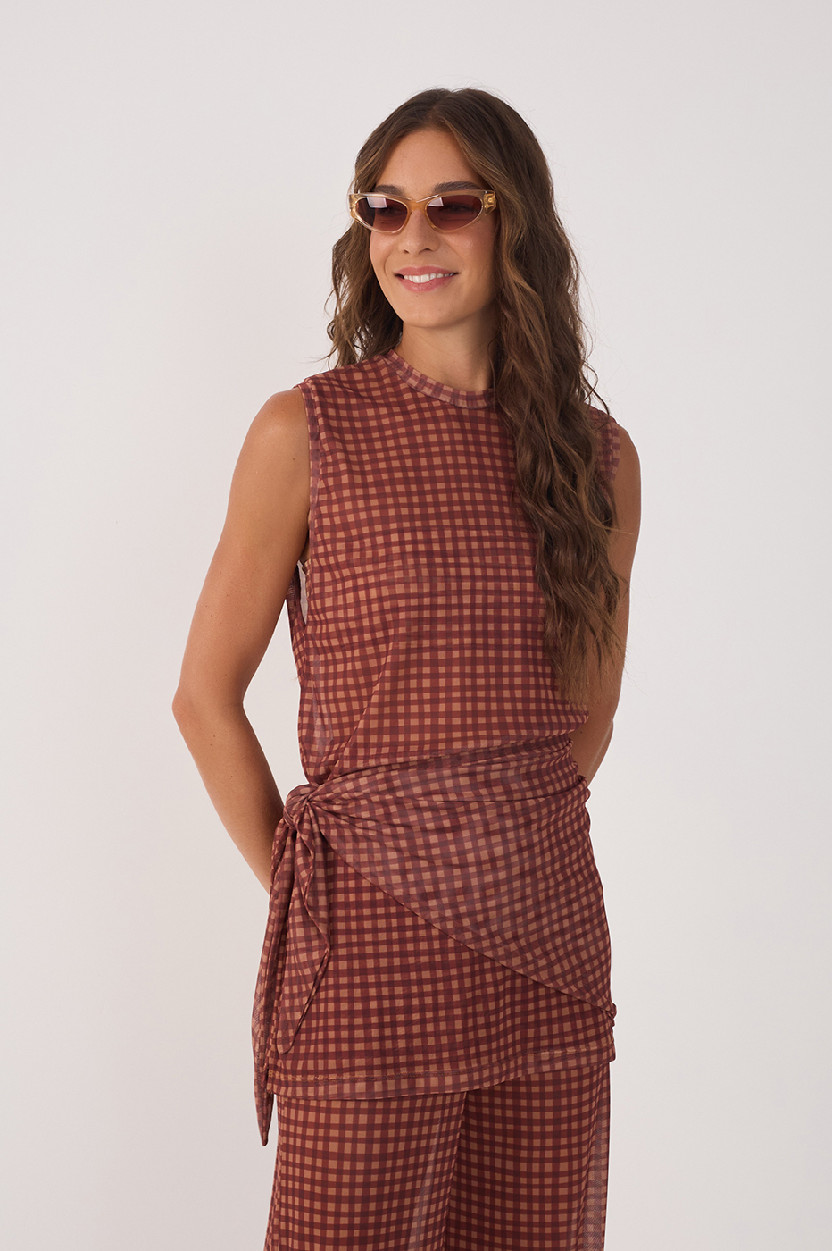 Vichy Print Scarf Tunic