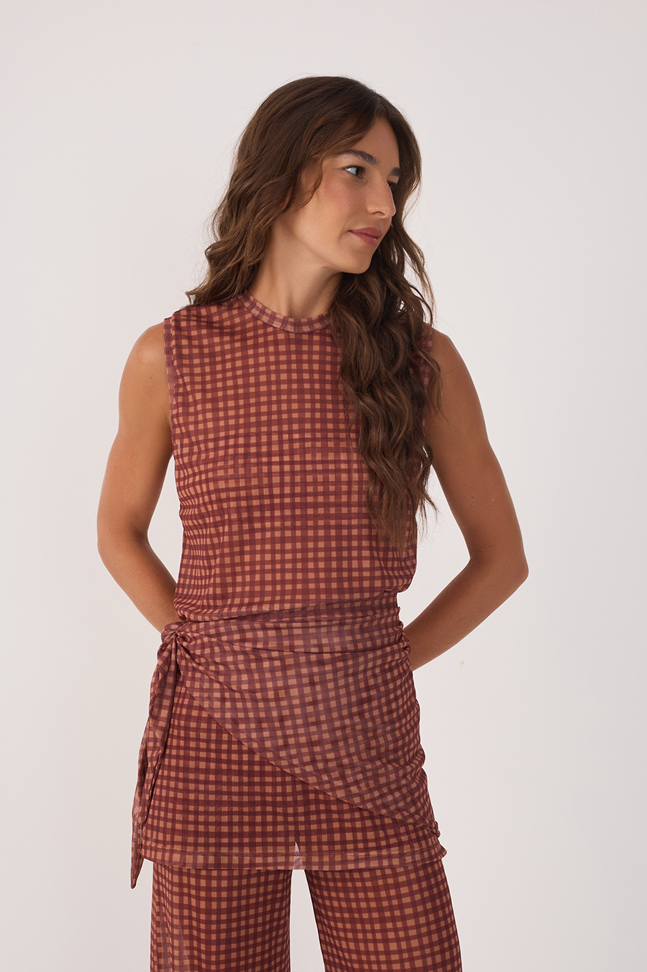 Vichy Print Scarf Tunic