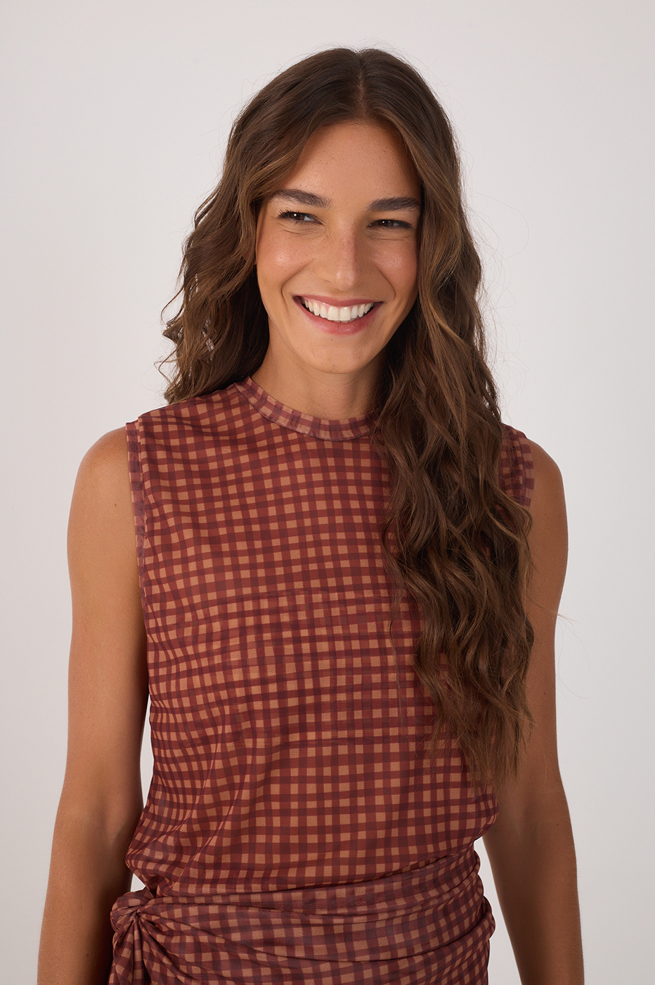 Vichy Print Scarf Tunic