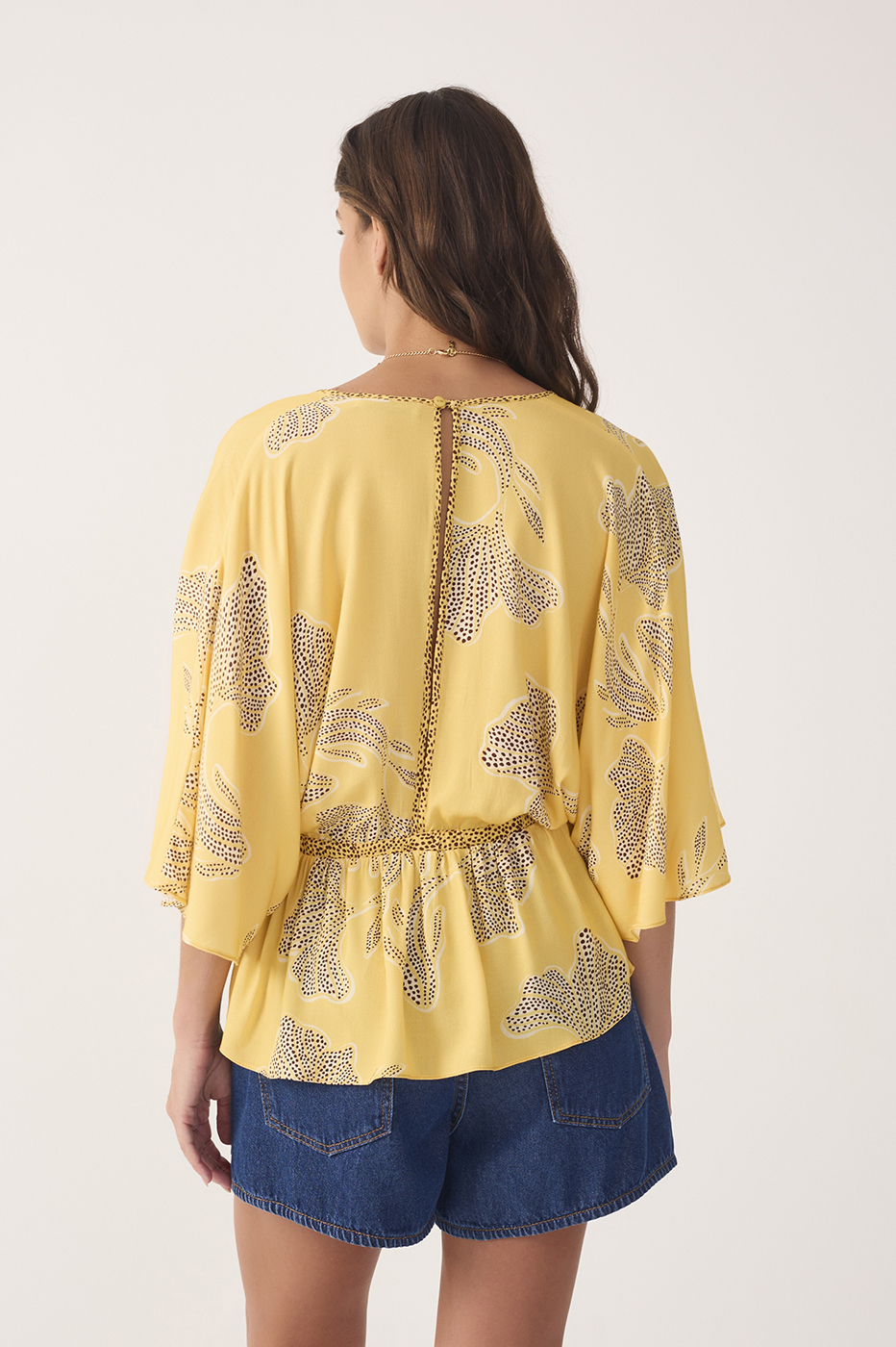 Yellow Laguna V Neck Draswtring Blouse