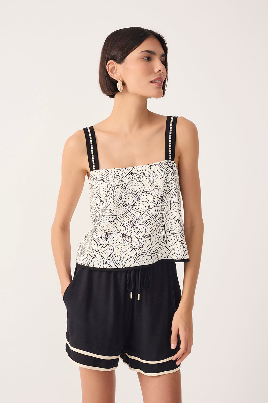 Off-White Ponto A Ponto Straight Neck Linen Top