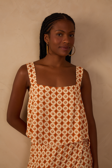 Beige Melissa Back Ties Sleeveless Blouse