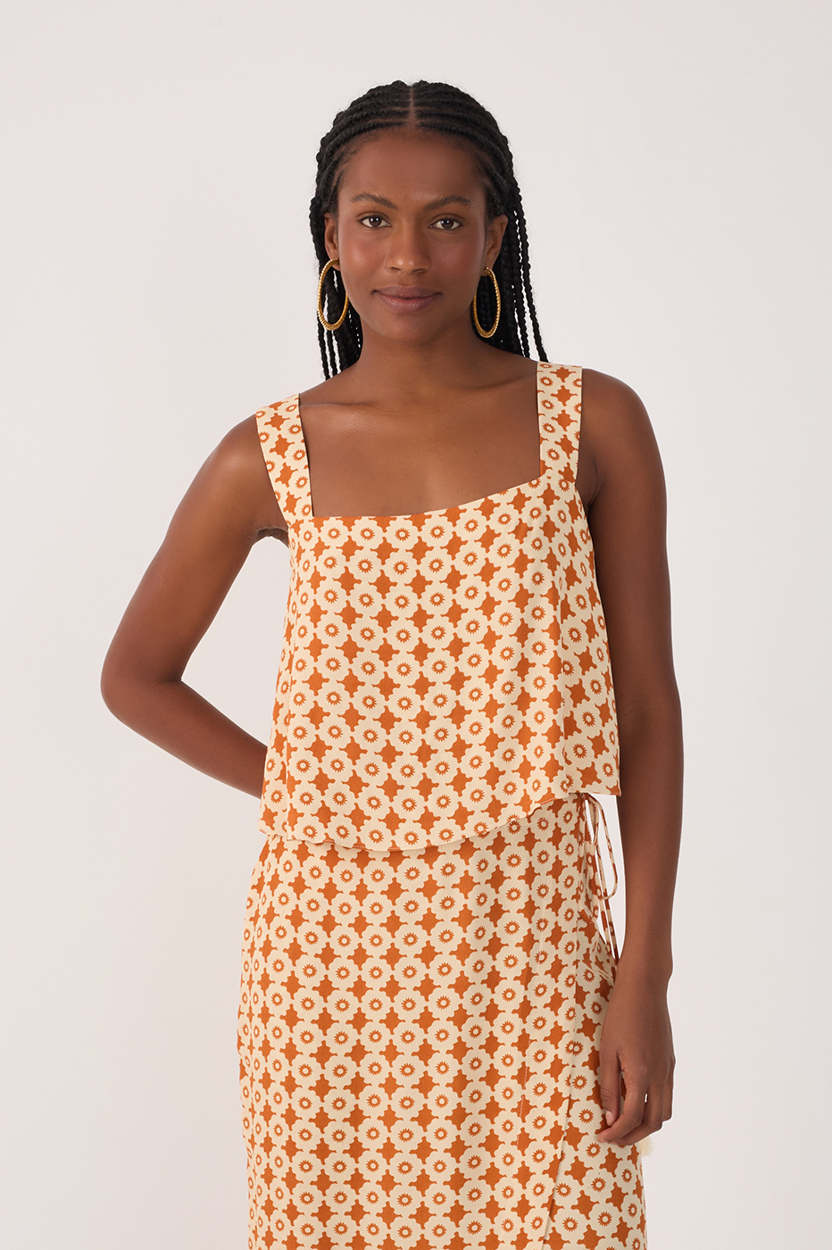 Beige Melissa Back Ties Sleeveless Blouse