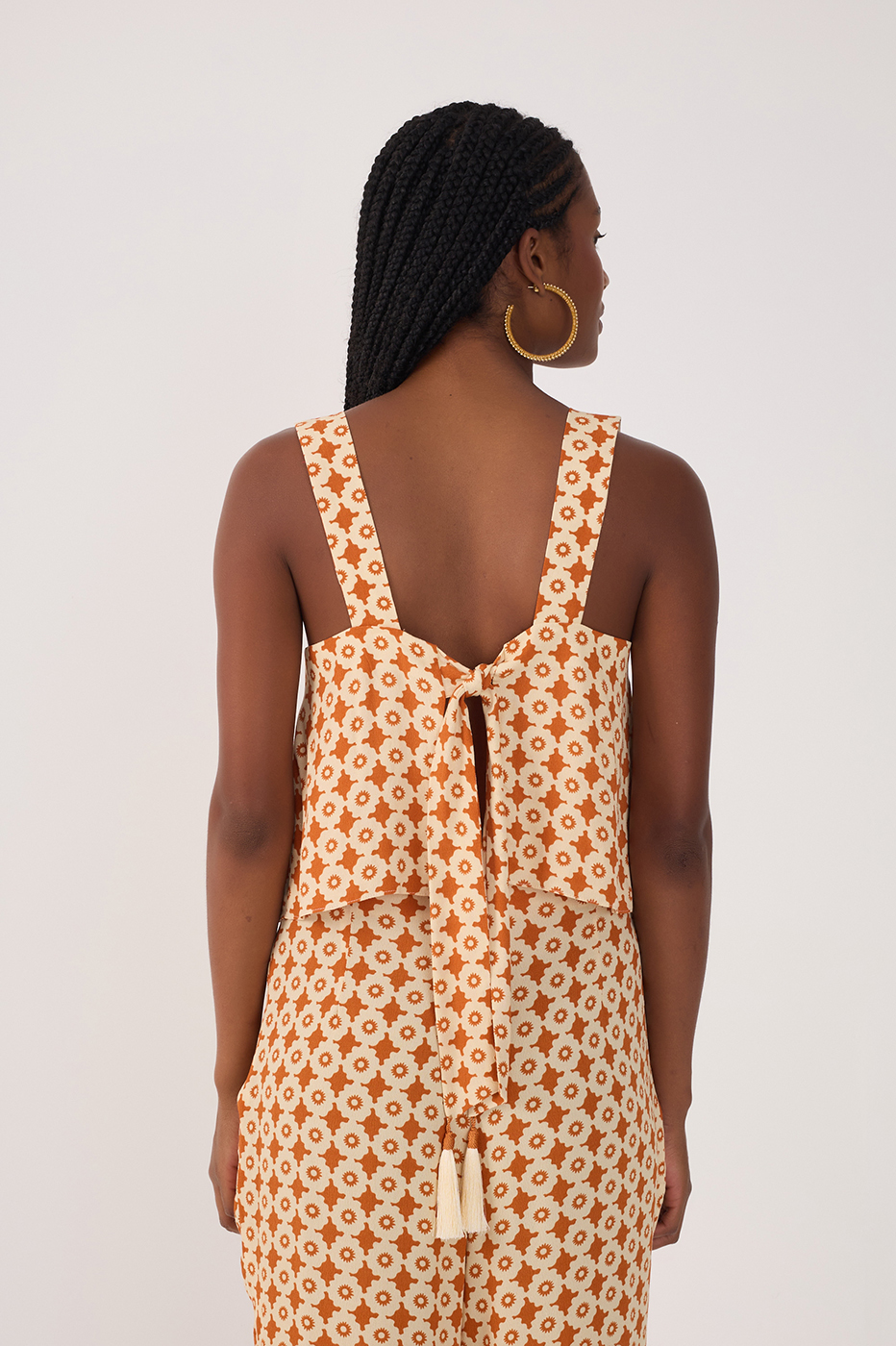 Beige Melissa Back Ties Sleeveless Blouse