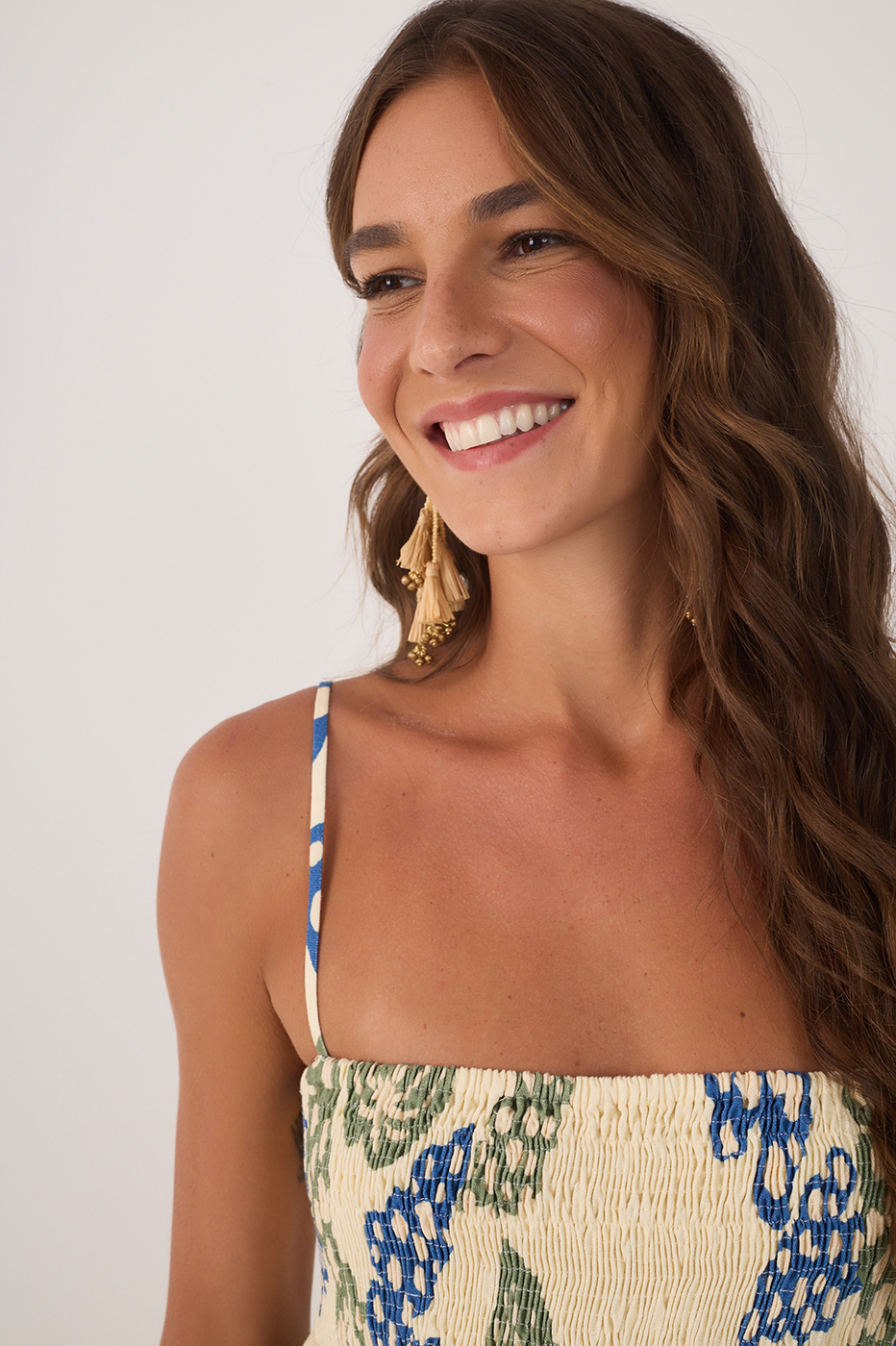 Beige Begonia Smocked Bodice Blouse