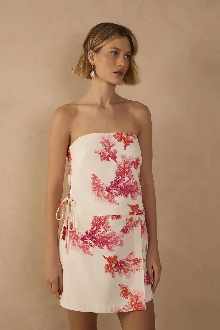 Off-White Coral Side Ties Linen Blouse