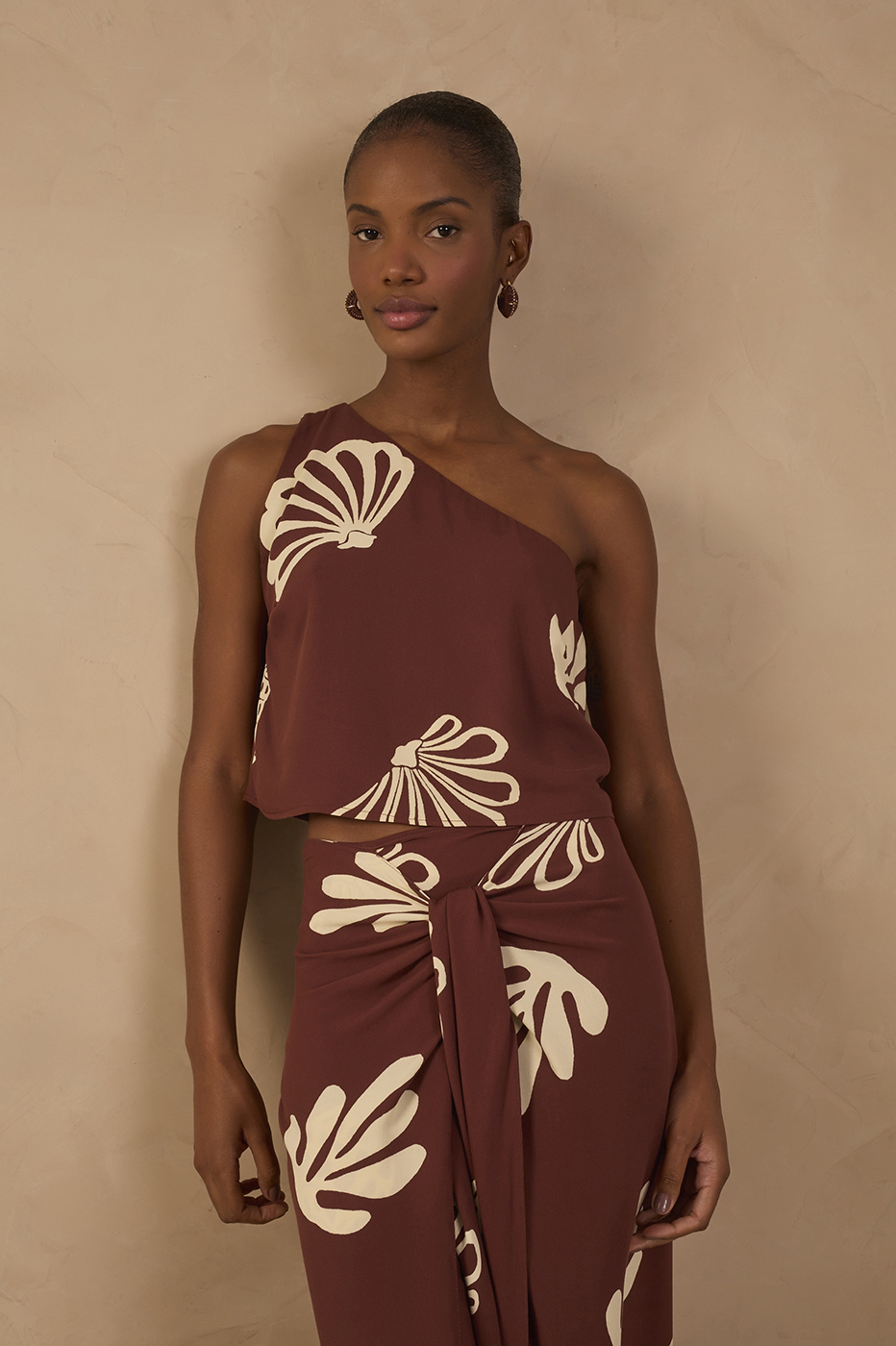 Brown Mares One-Shoulder Asymmetrical Blouse