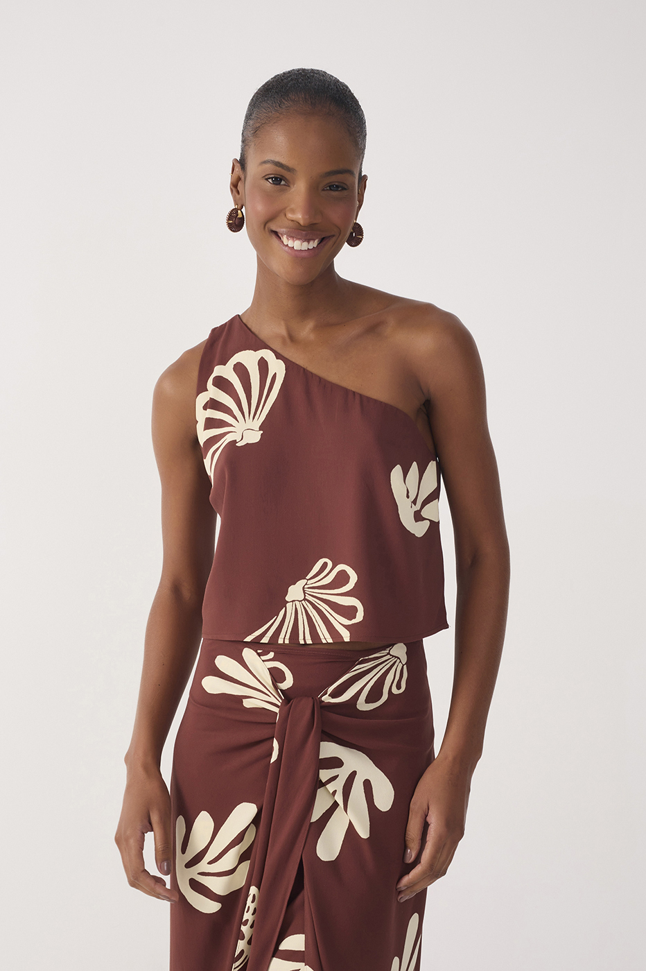 Brown Mares One-Shoulder Asymmetrical Blouse