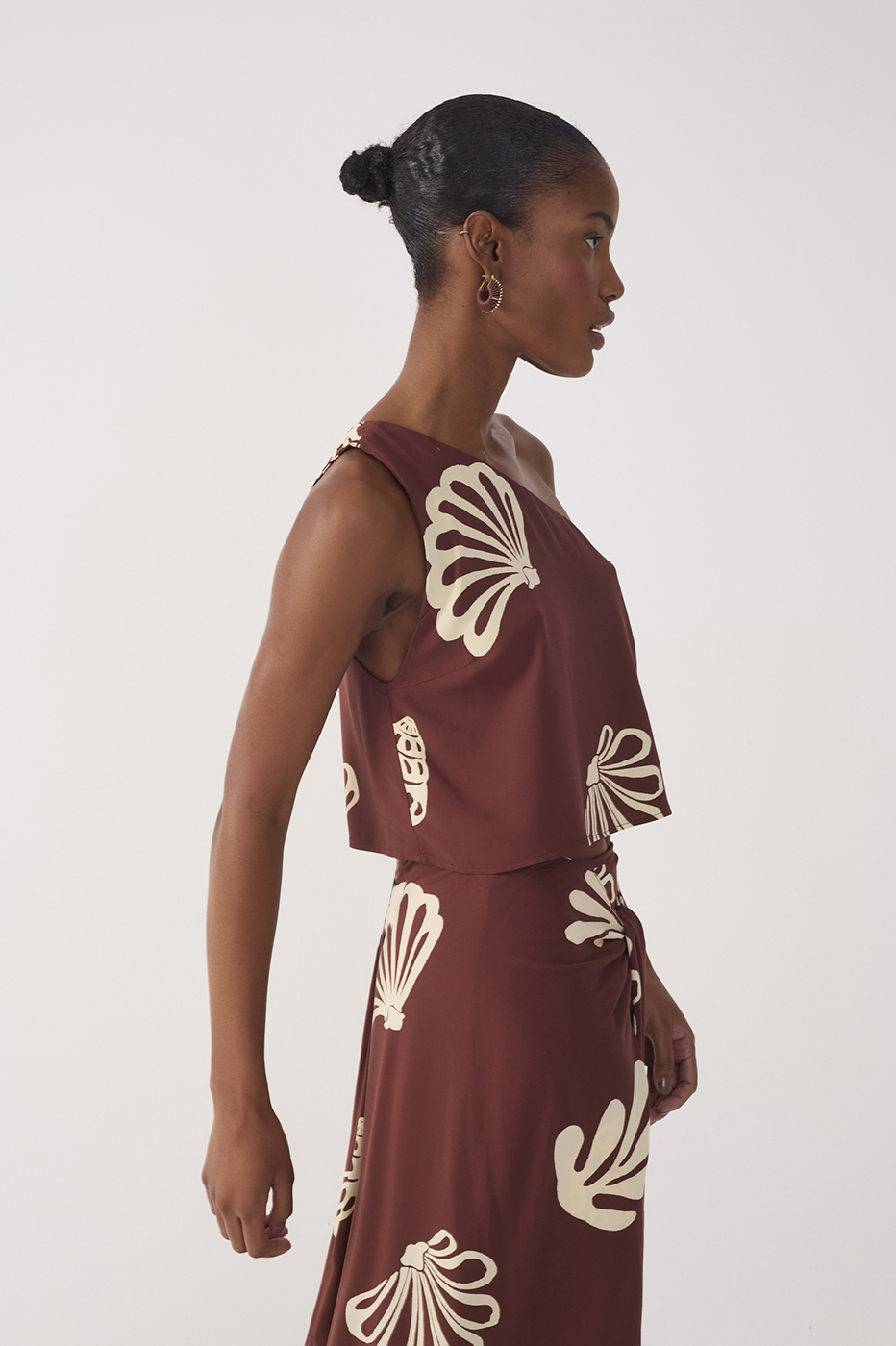 Brown Mares One-Shoulder Asymmetrical Blouse