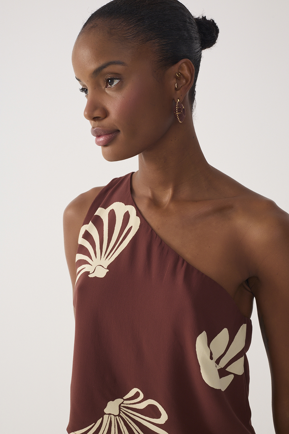 Brown Mares One-Shoulder Asymmetrical Blouse
