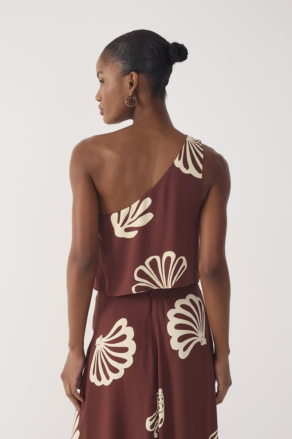 Brown Mares One-Shoulder Asymmetrical Blouse