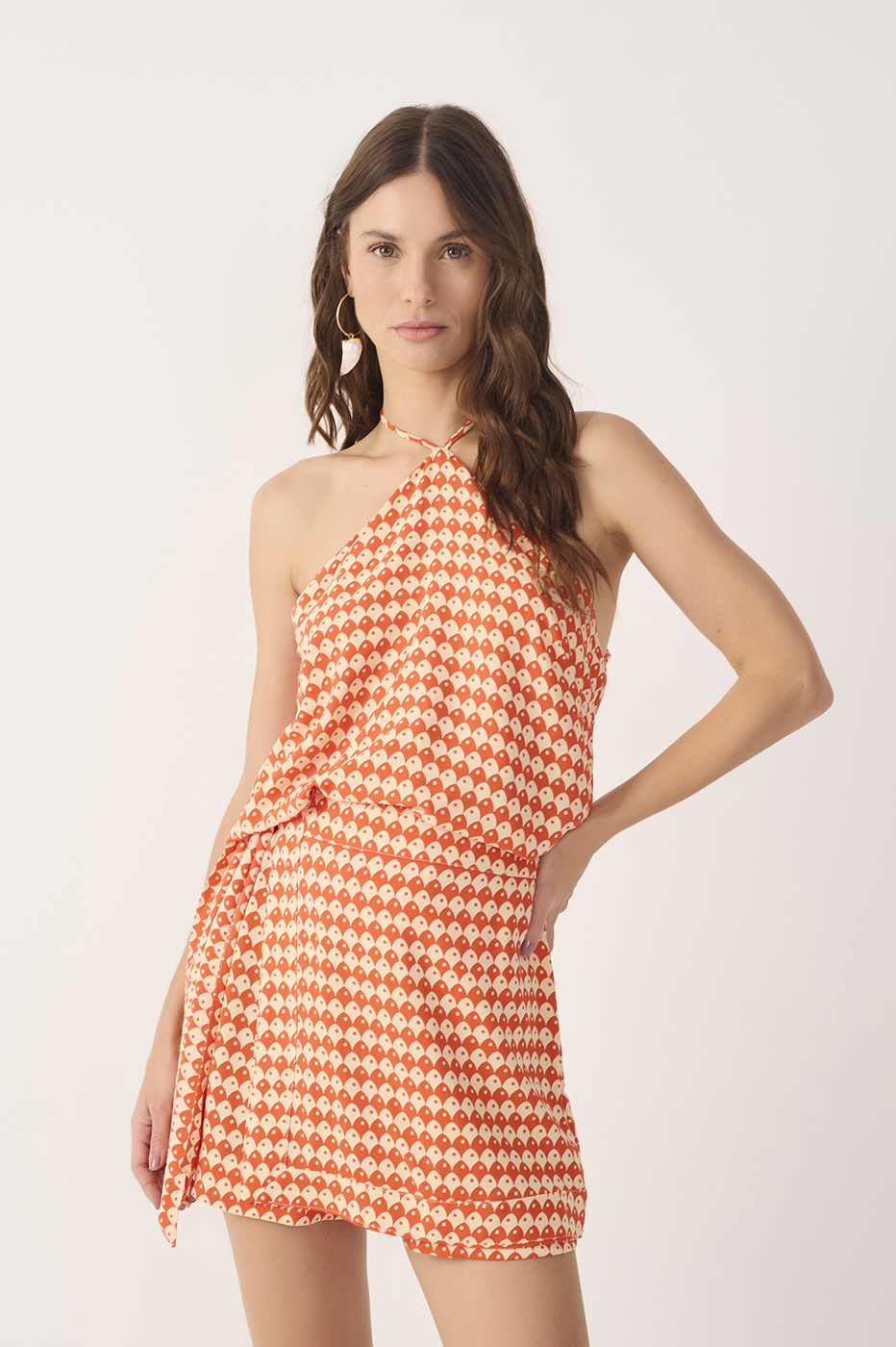 Red Escama Halter Neck Blouse