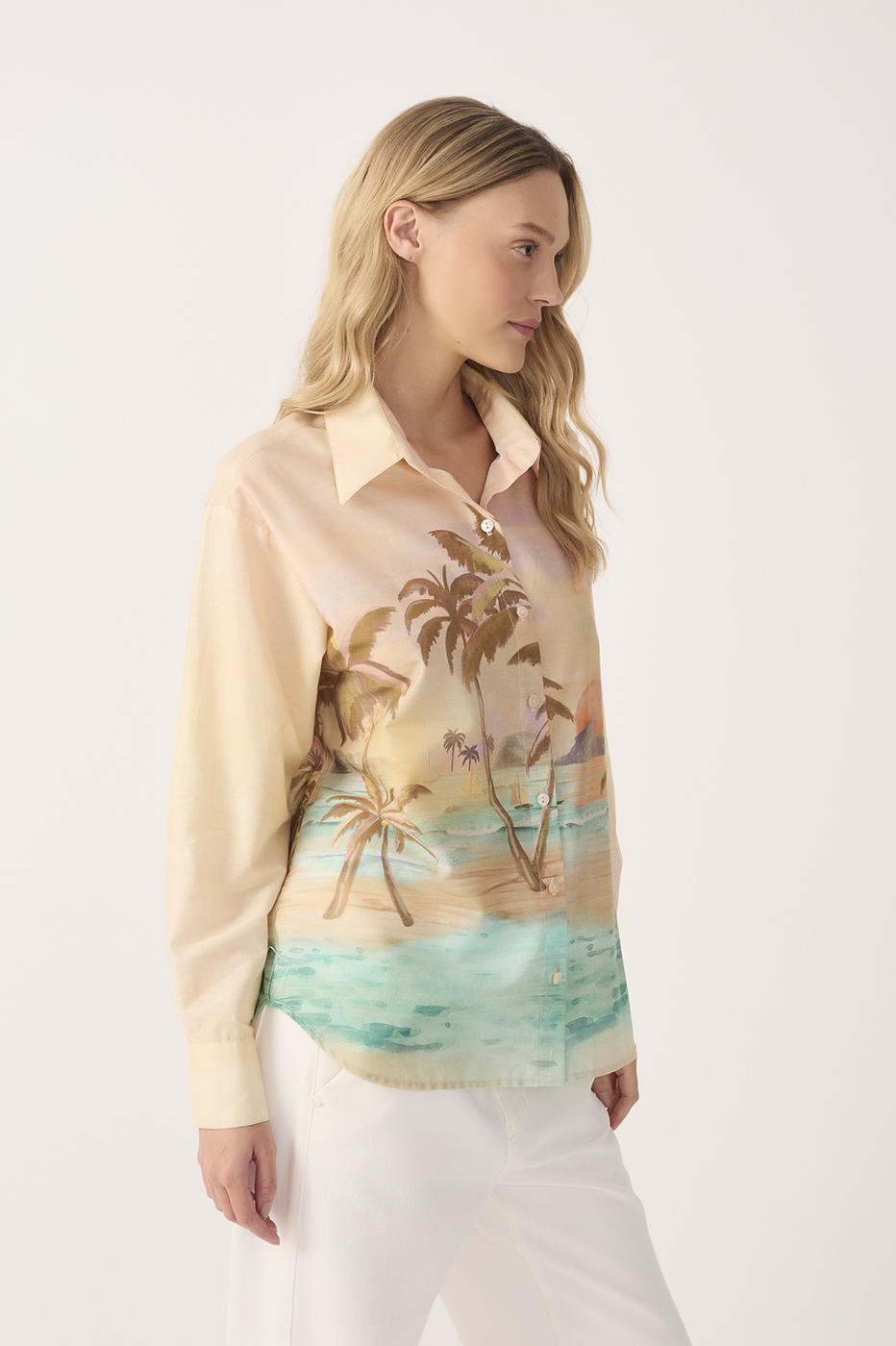 Beige Veranil Collared Buttoned Cotton Shirt