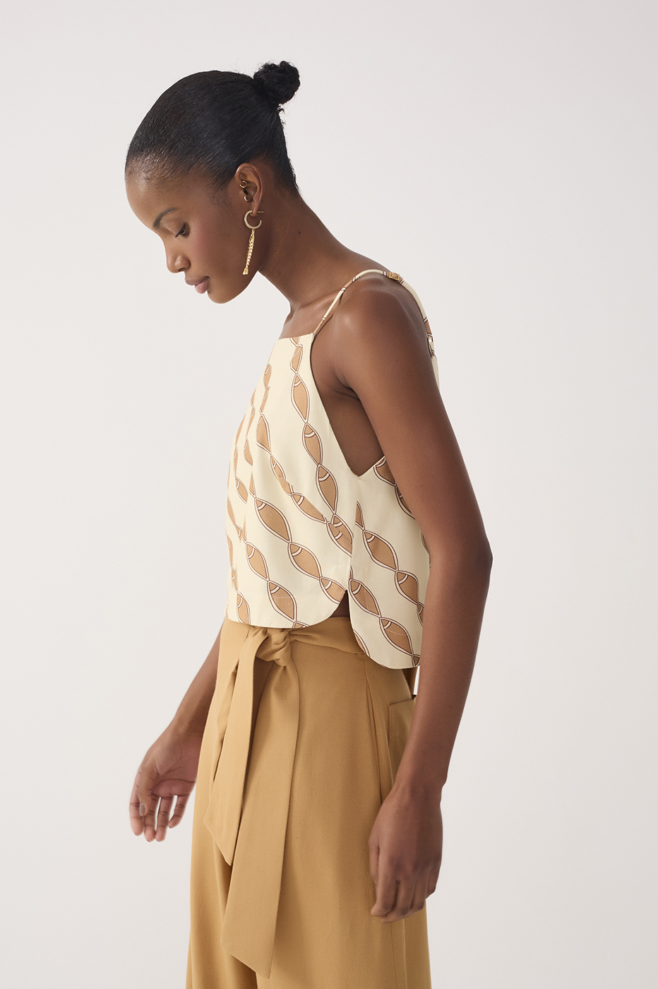 Beige Cardume Square Neck Sleeveless Blouse
