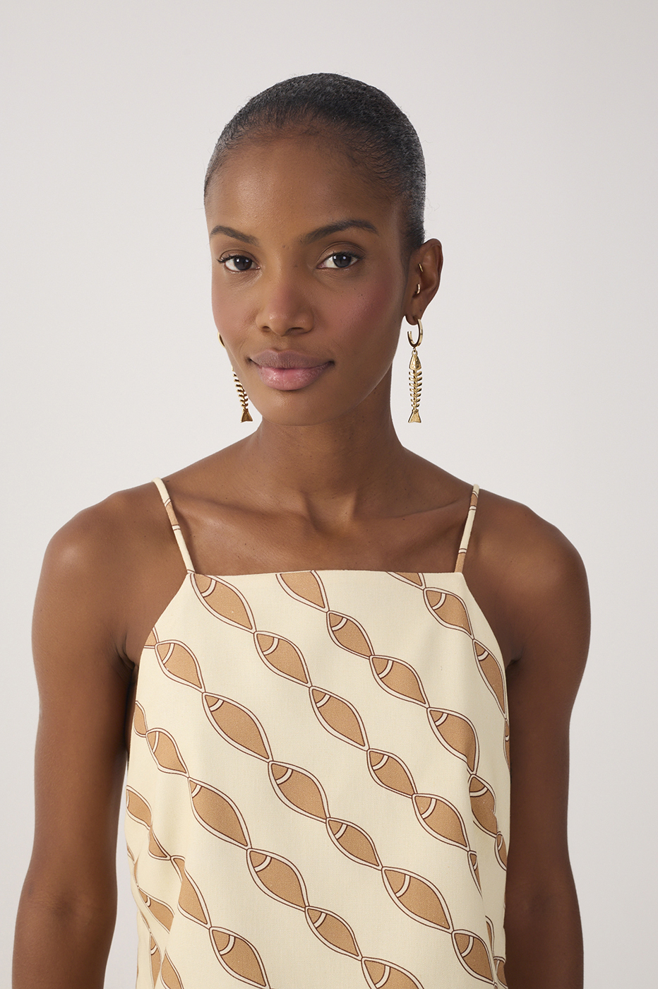 Beige Cardume Square Neck Sleeveless Blouse