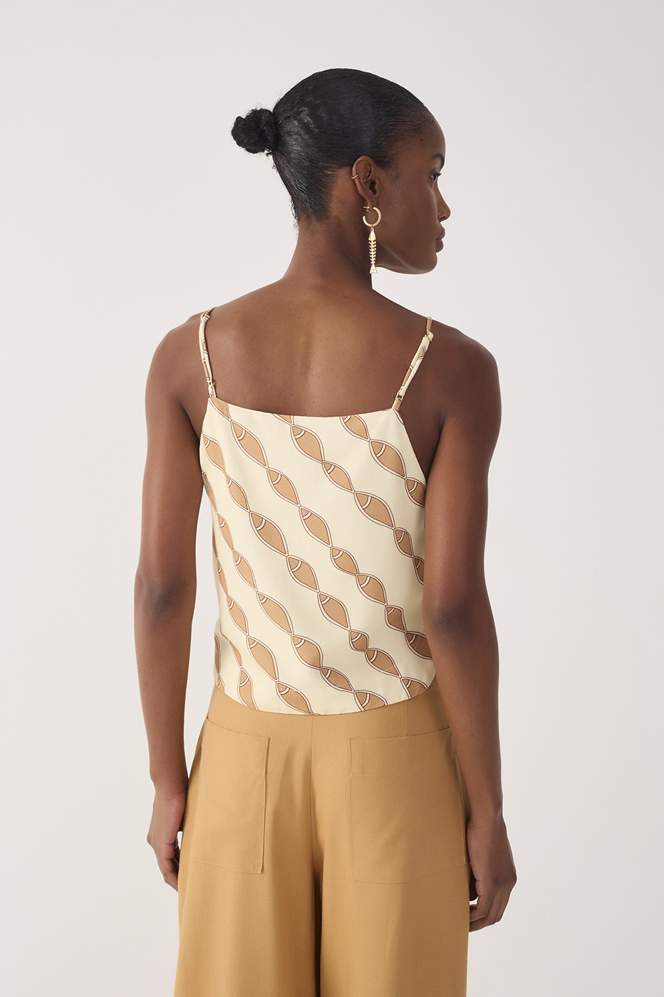 Beige Cardume Square Neck Sleeveless Blouse