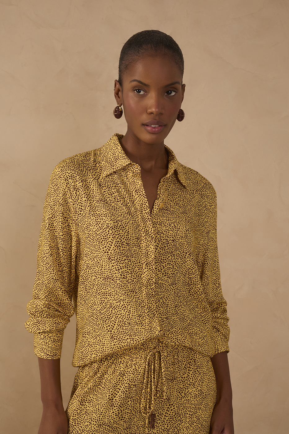 Yellow Gotas Collared Long Sleeve Shirt