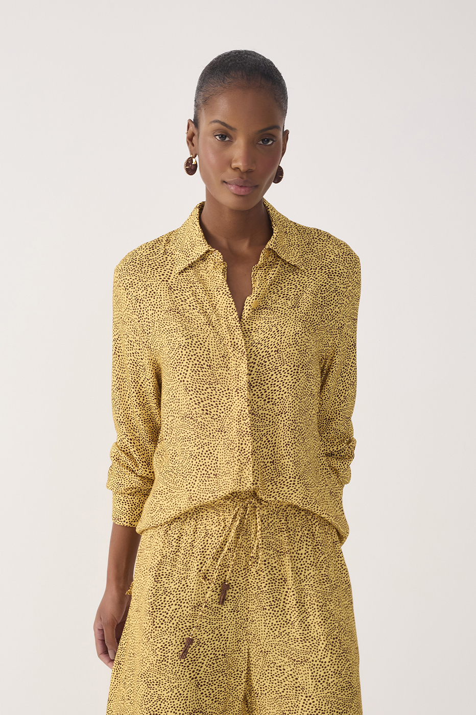 Yellow Gotas Collared Long Sleeve Shirt