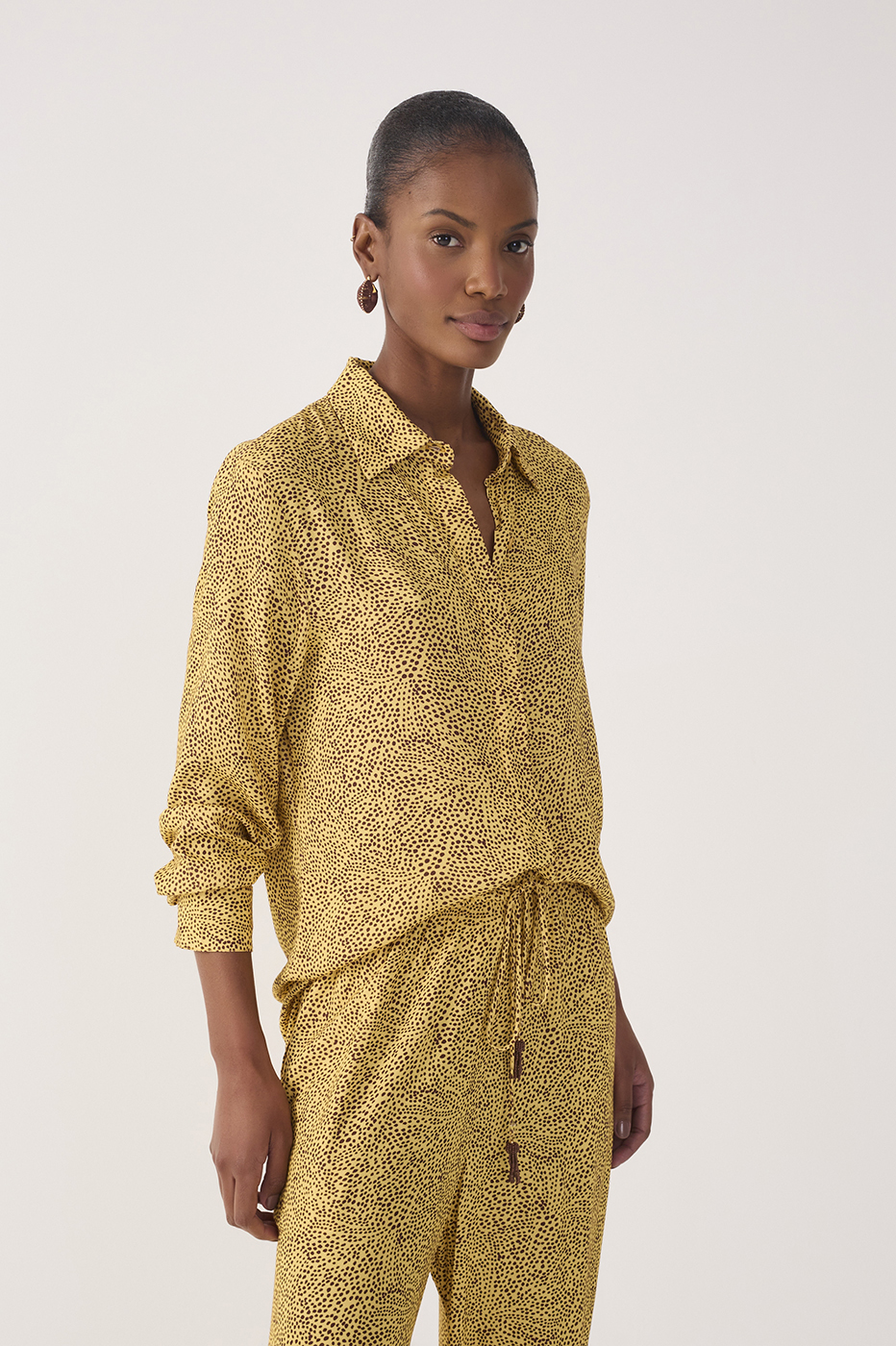 Yellow Gotas Collared Long Sleeve Shirt
