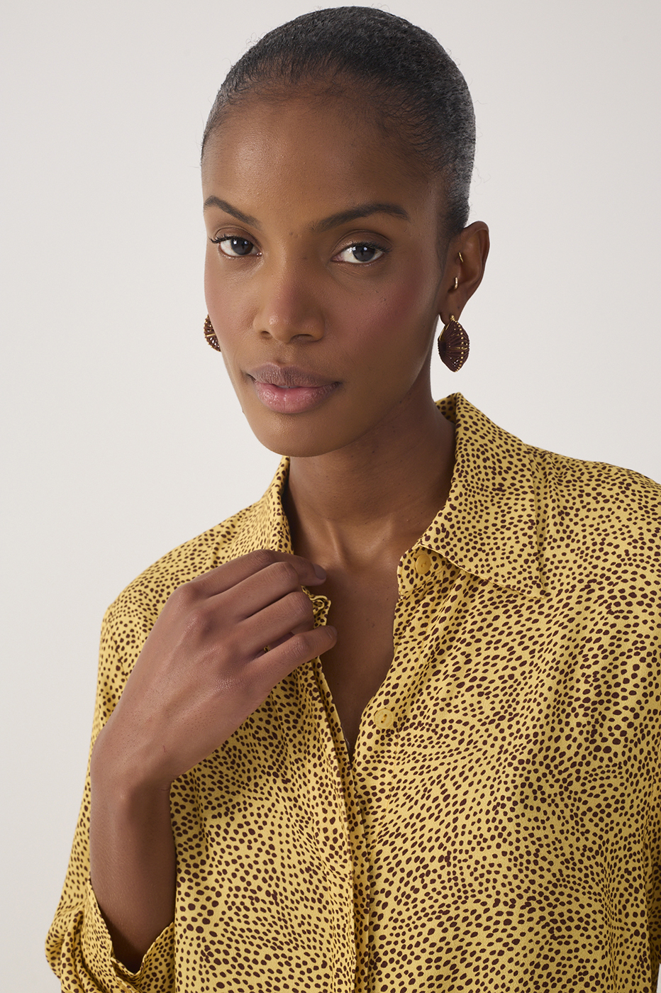 Yellow Gotas Collared Long Sleeve Shirt