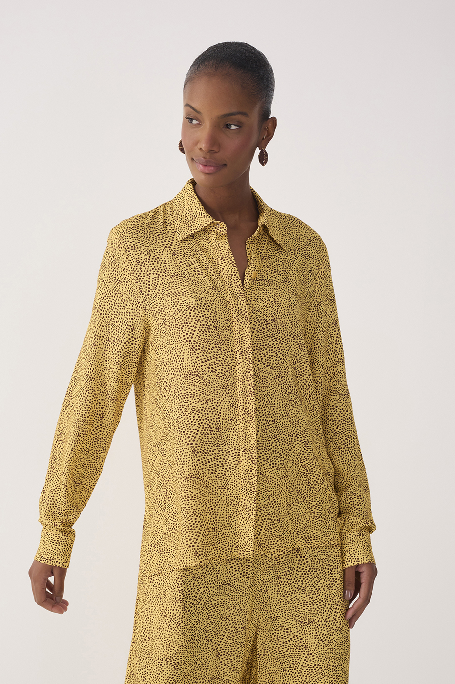 Yellow Gotas Collared Long Sleeve Shirt