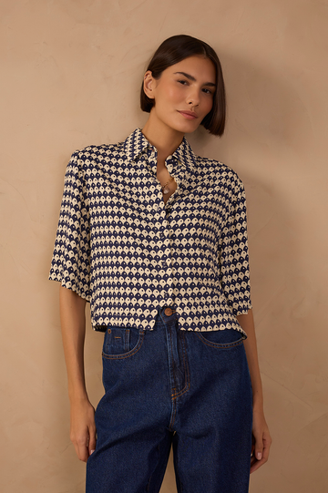 Blue Escama Collared Buttoned Shirt