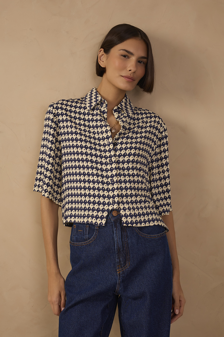 Blue Escama Collared Buttoned Shirt