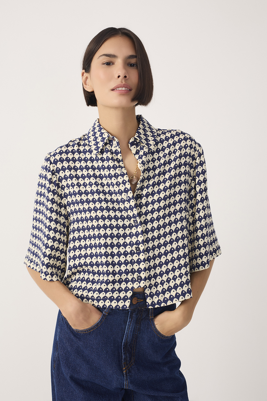 Blue Escama Collared Buttoned Shirt